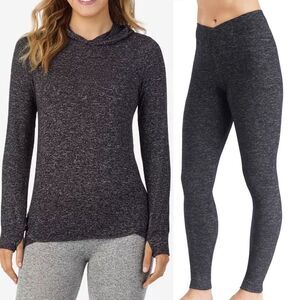 Cuddl Duds Soft Plush Matching Sleep Set Tunic Hoodie Leggings Marled Charcoal M